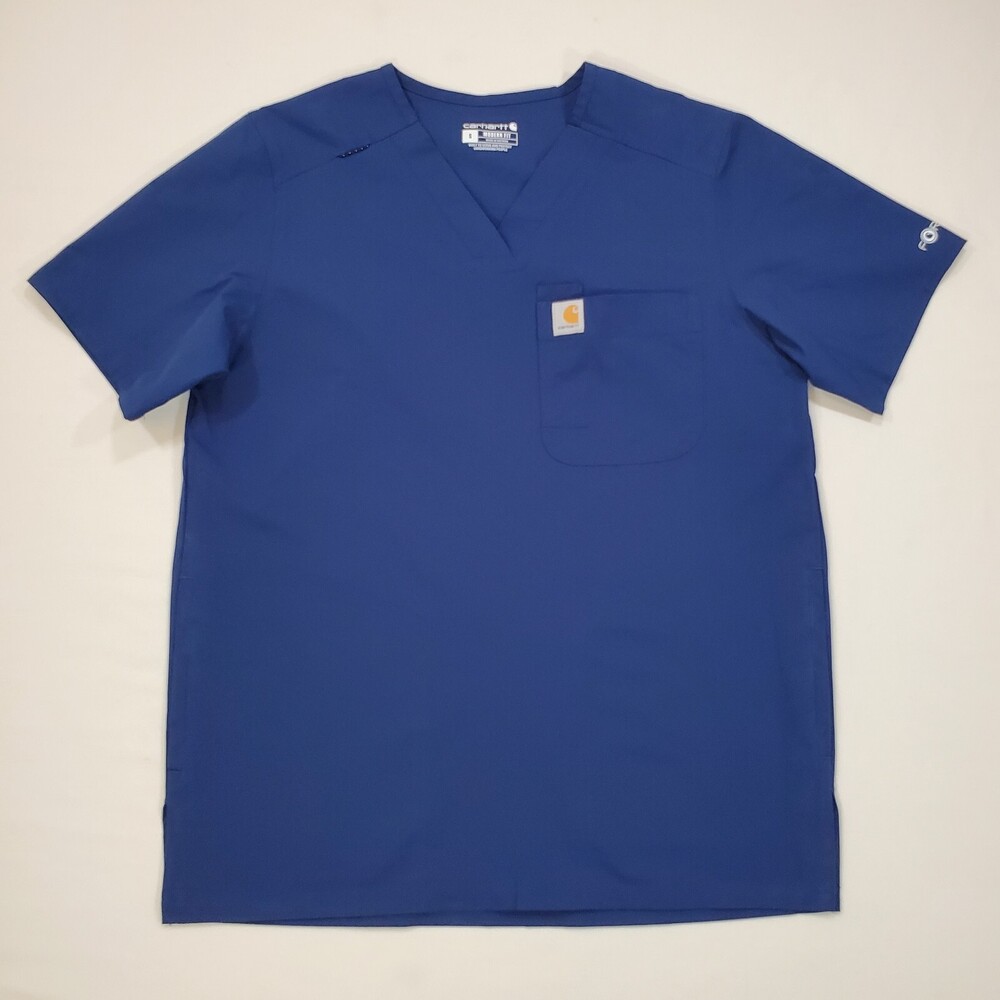 Carhartt Force Modern Fit Scrub Top Men Size Small Blue V-Neck  Medical -C16113